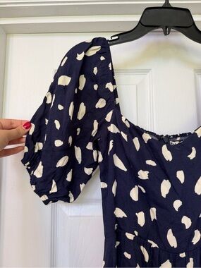 Reformation Navy Dress with Cream Spot Print